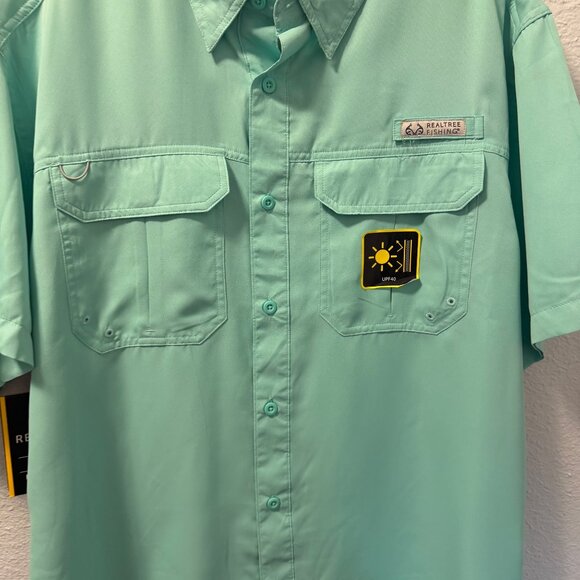 Realtree Fishing Mint Green Short Sleeve Button-Up Shirt Sz L With UPF40. NWT - Picture 9 of 12